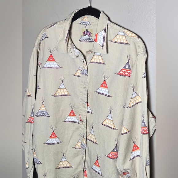 Vintage Men's Barn Fly Western Teepee Rustic Cowboycore Button Down Shirt, Large - Picture 2 of 3